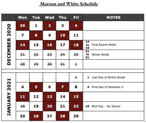 mhs maroon and white schedule 
